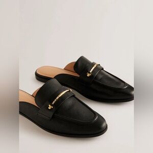 NWT TED BAKER Zzola Backless Leather Bar Trim Loafers